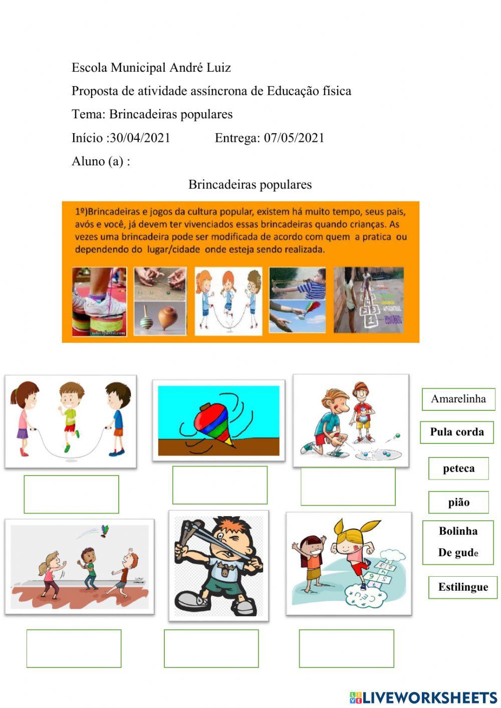 Brincadeiras e jogos populares worksheet