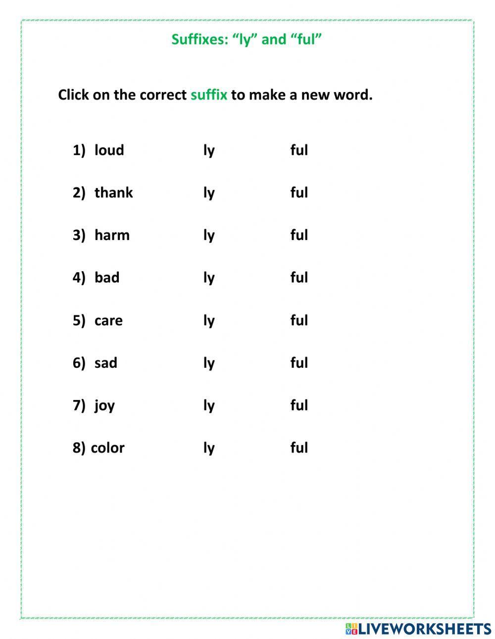 Suffix -ly- and -ful-