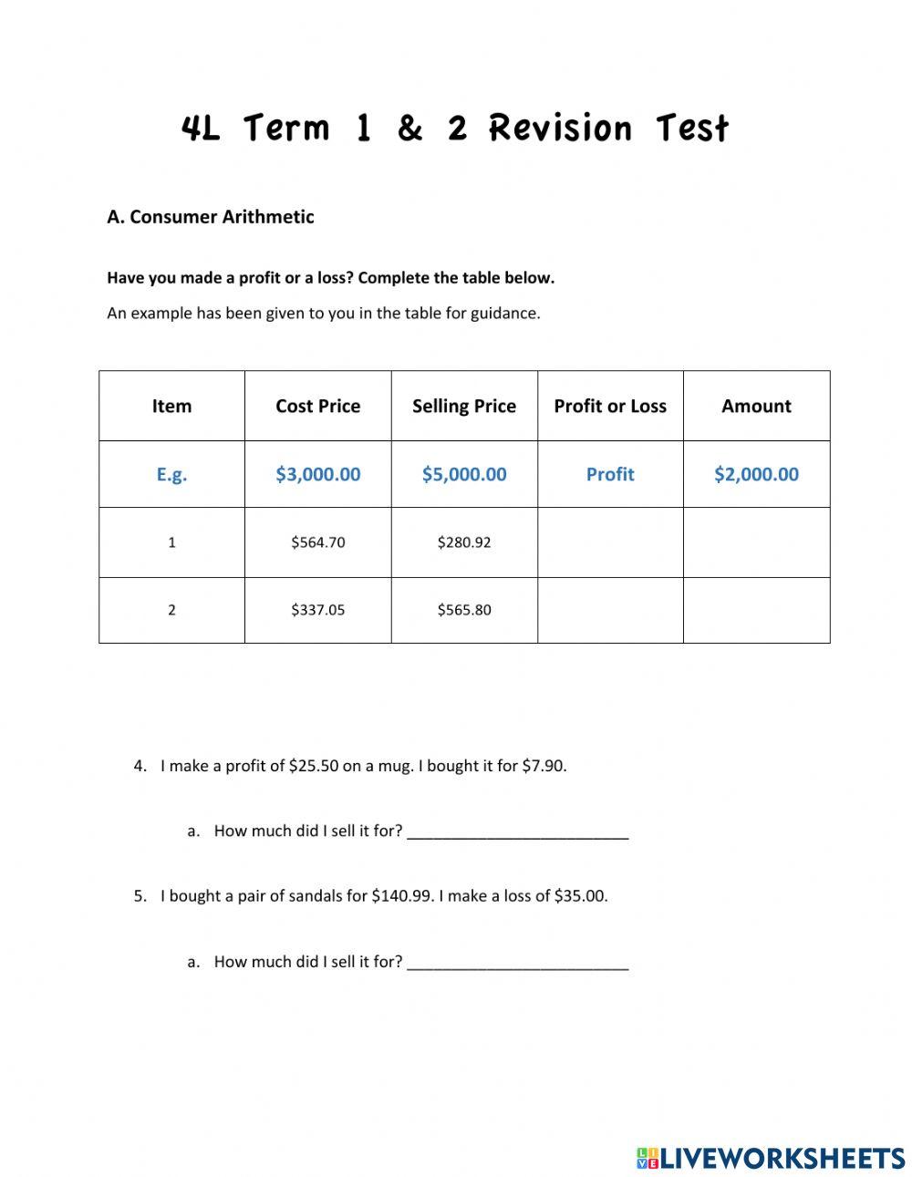 Term 1 & 2 Revision Exam