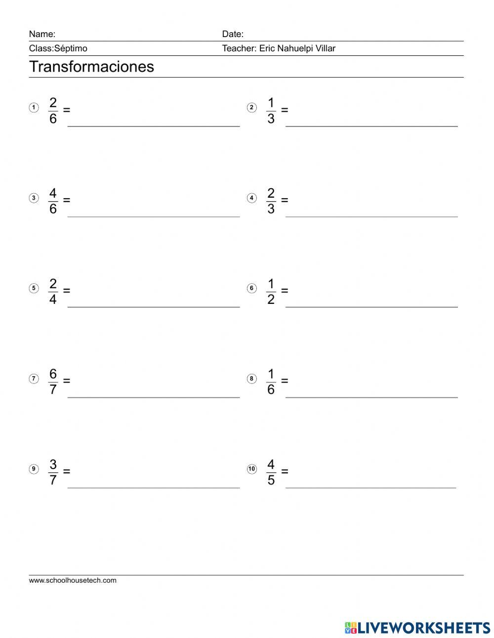 Transformaciones de fracción a decimal