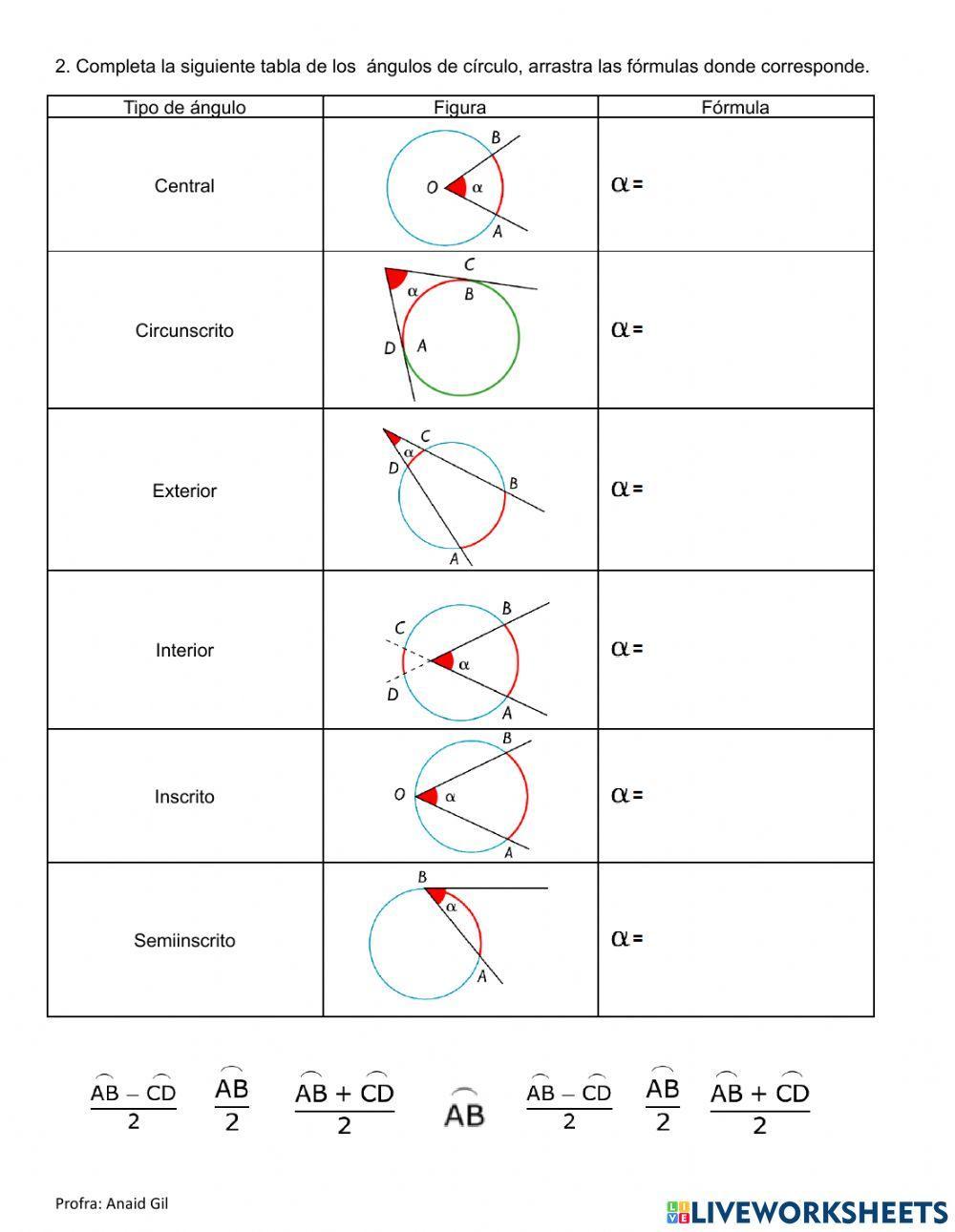 Angulos y elementos del círculo