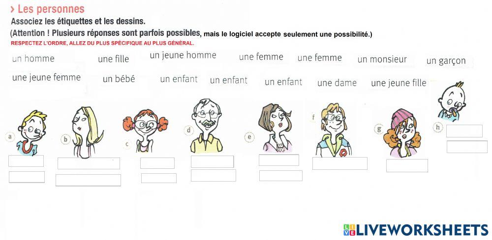 Les personnes - lexique