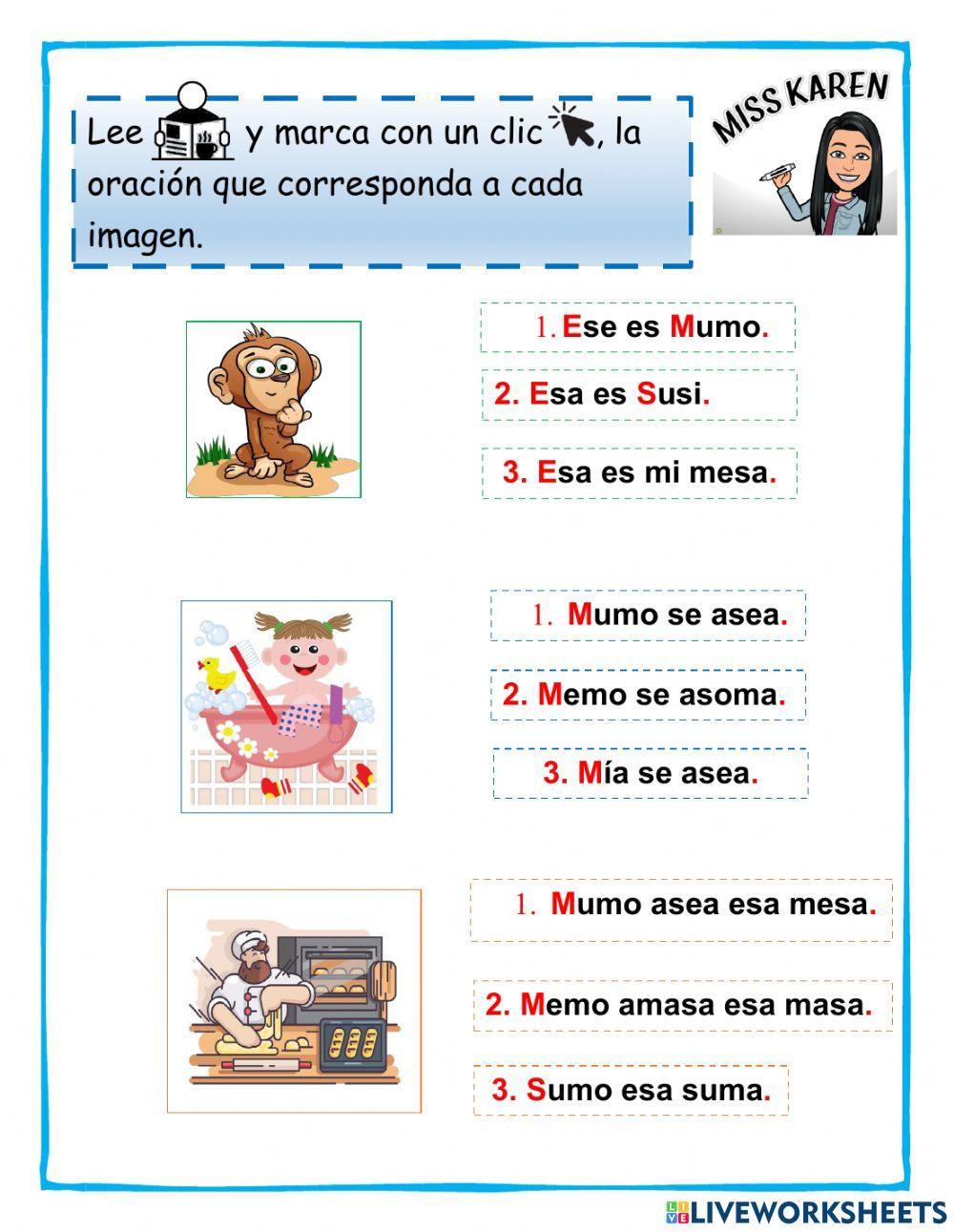 Comprensión de oraciones con la letra S