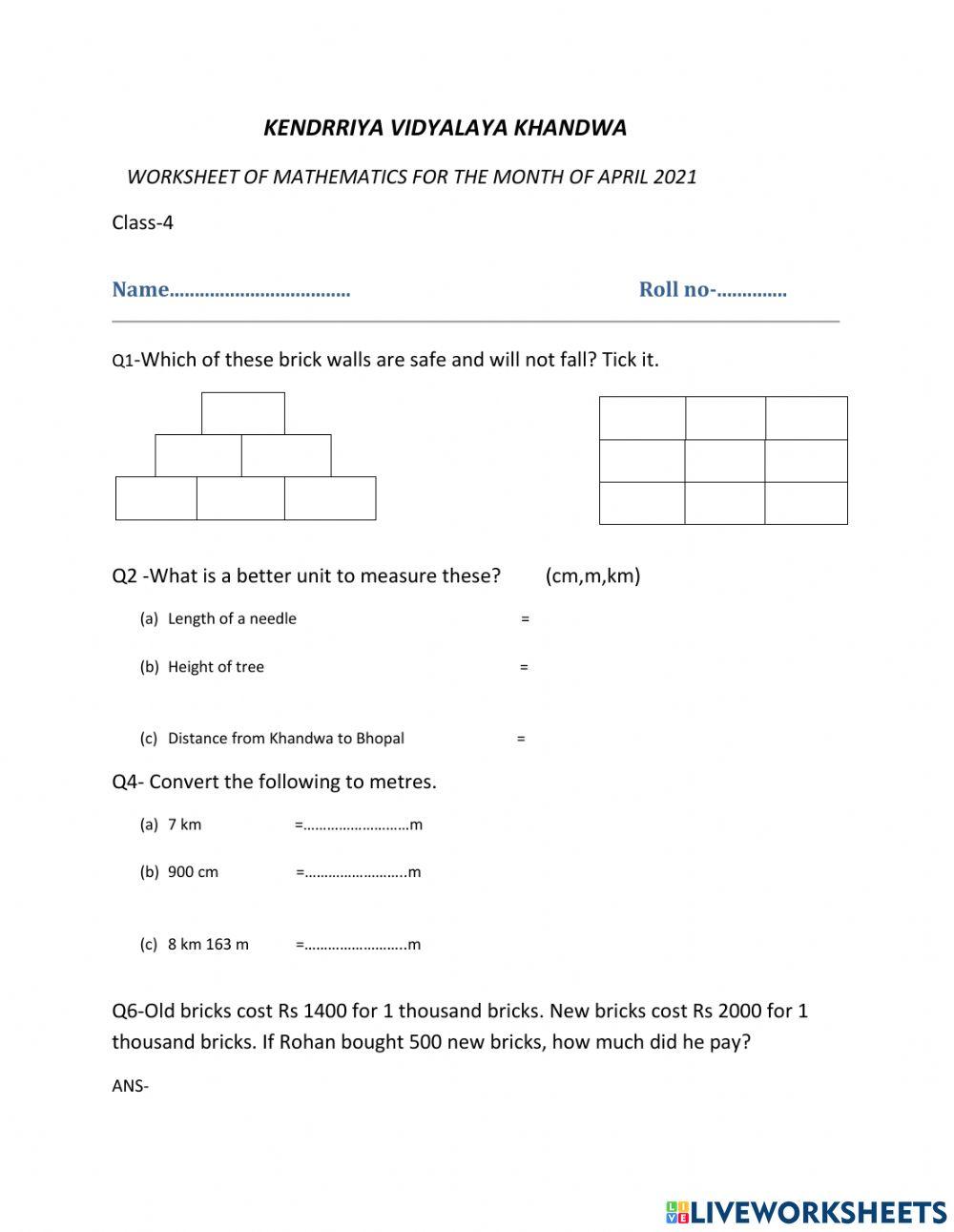 April worksheet