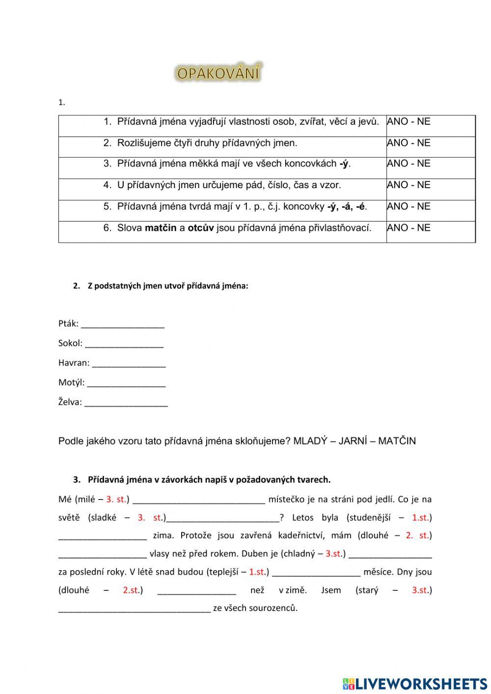 Přídavná jména 5. třída