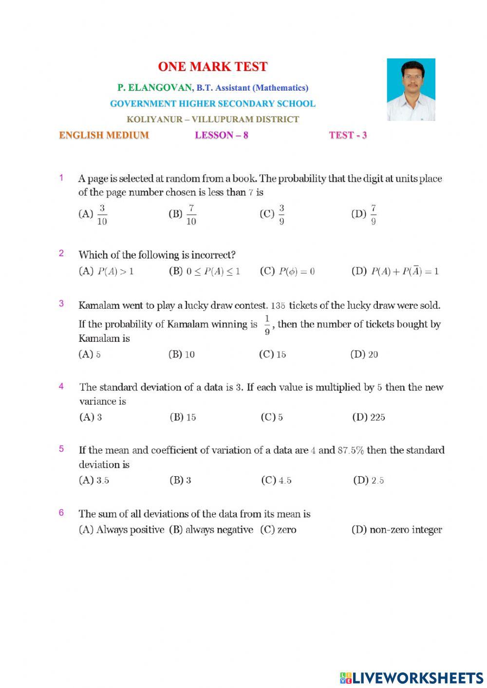 Class 10 Maths English Medium Lesson8 Test 3