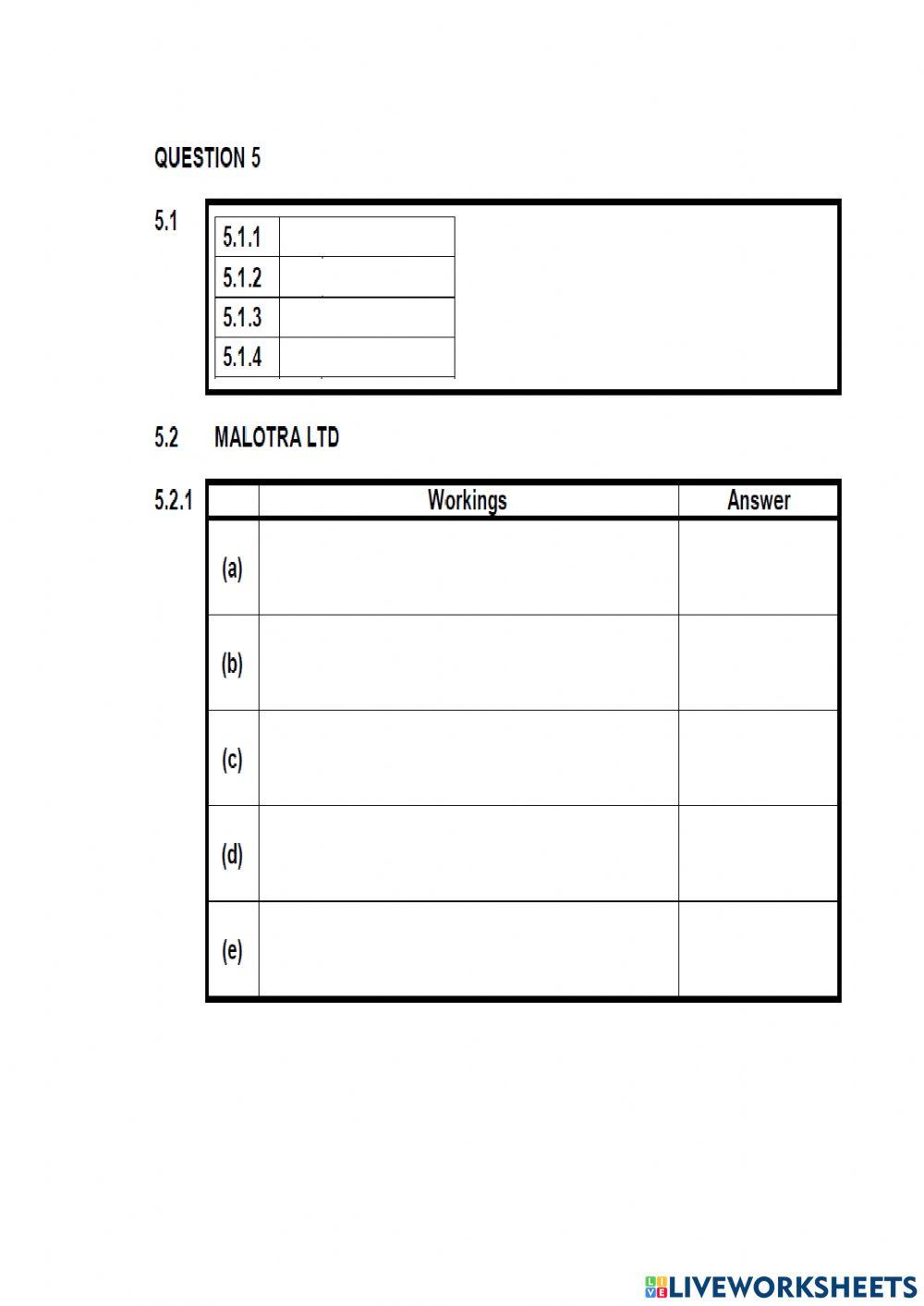 Question 5 Fix assets, cash flow