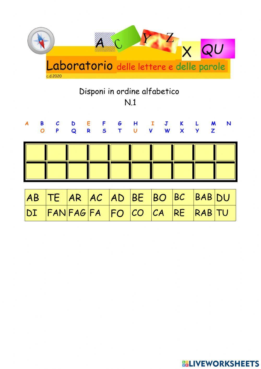 DISPONI IN ORDINE ALFABETICO N.1