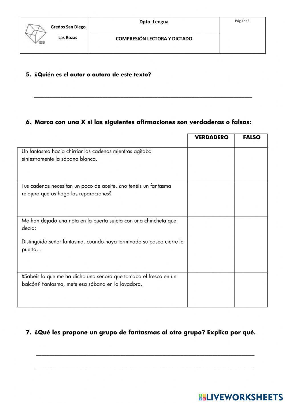 Compresión lectora -Aquellos pobres fantasmas-