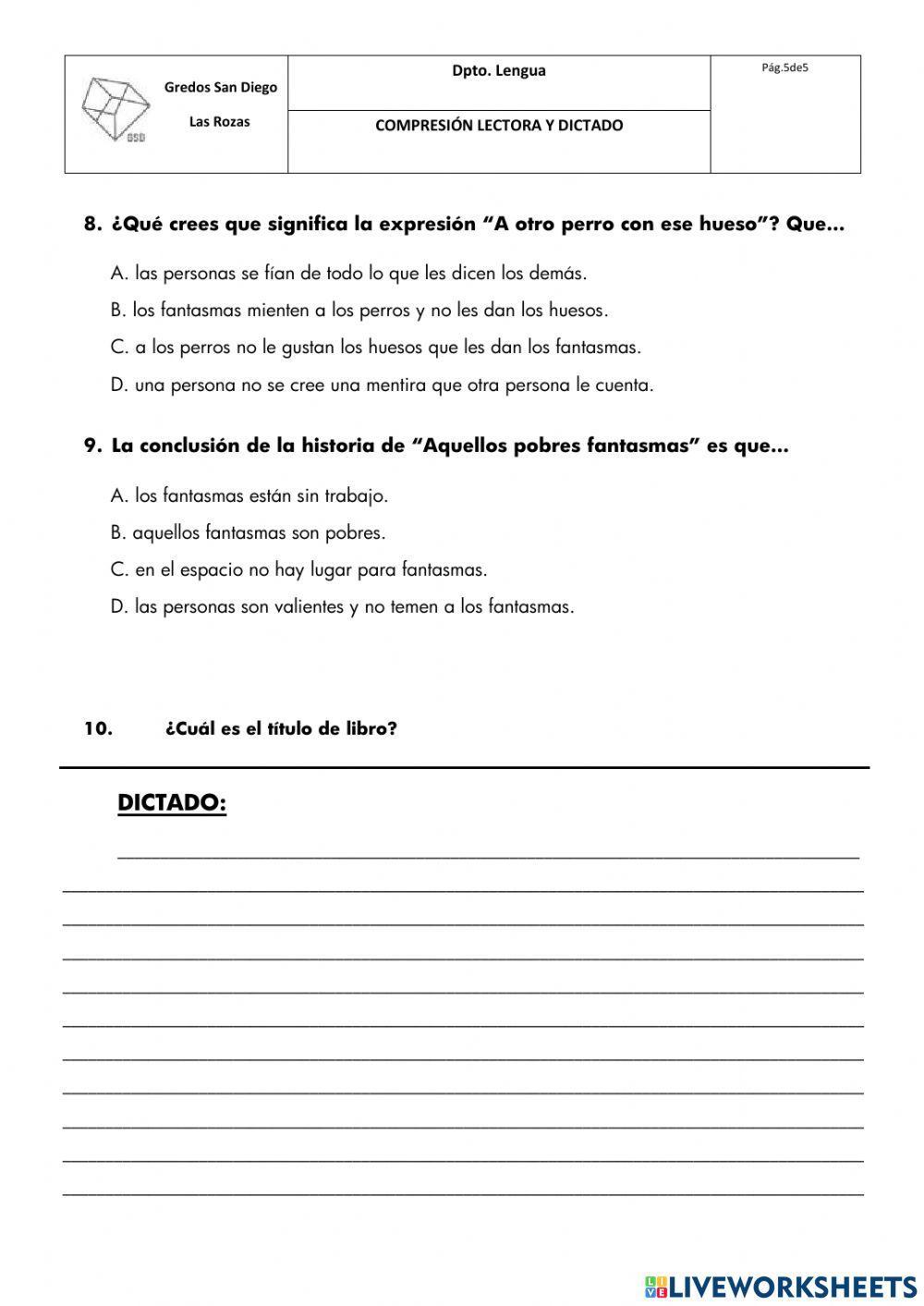 Compresión lectora -Aquellos pobres fantasmas-