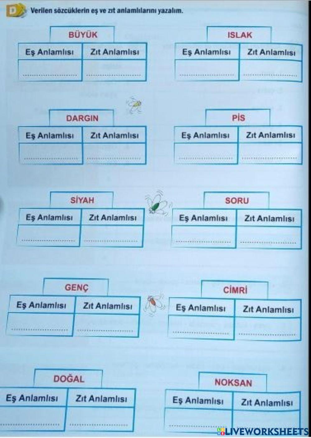 Eş-Zıt Anlamını Bul!!!