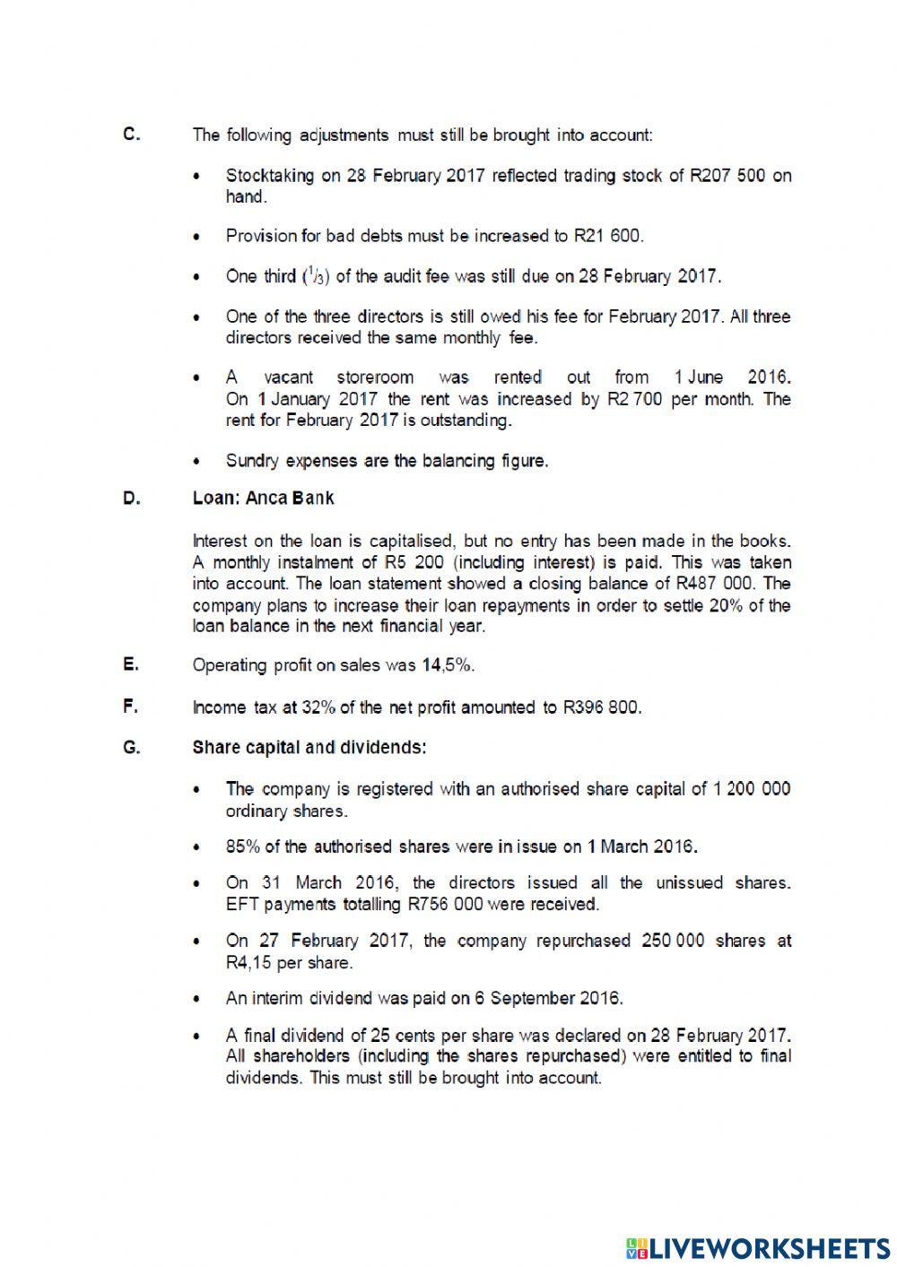 Company financial statement