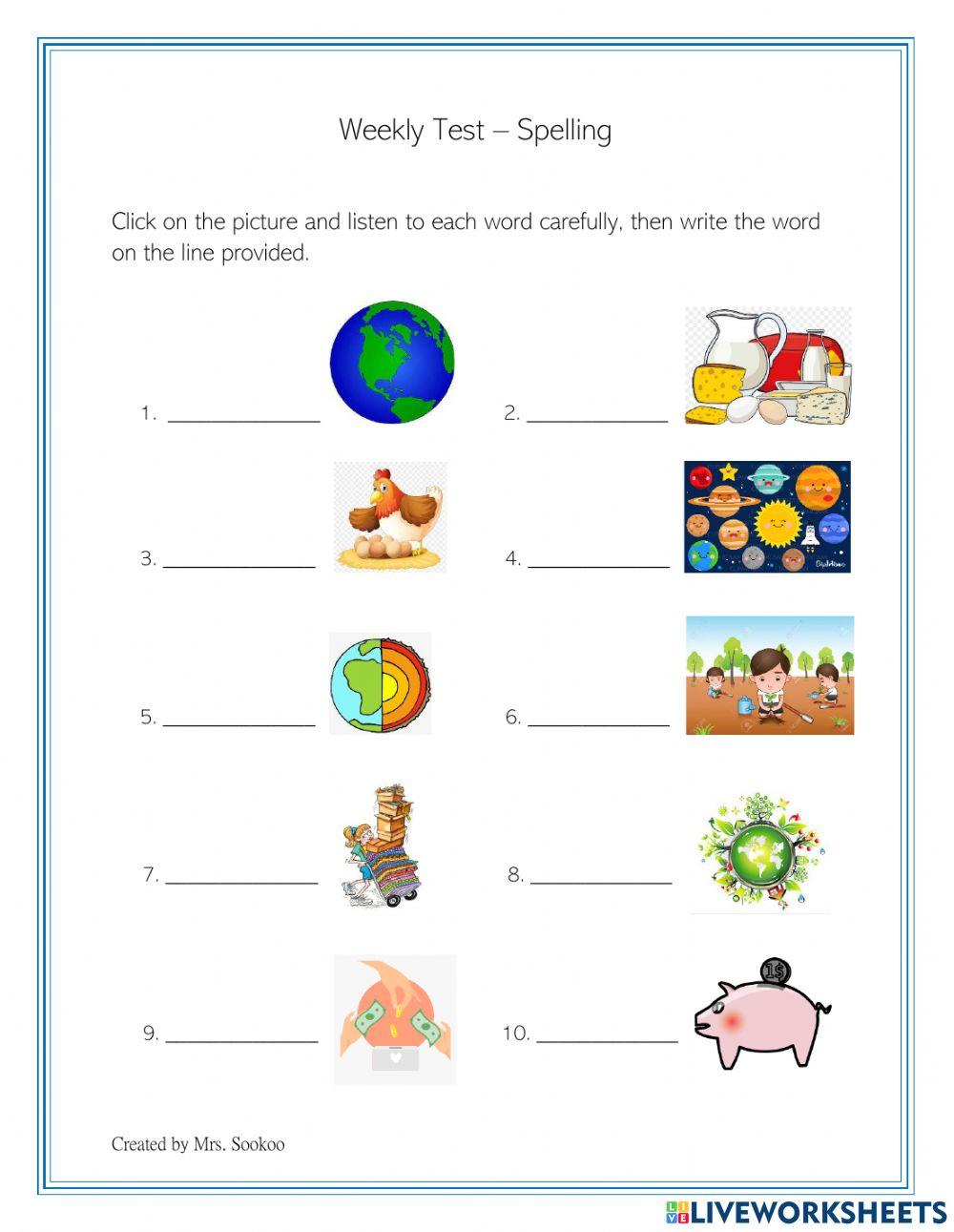 Spelling Test 30th April