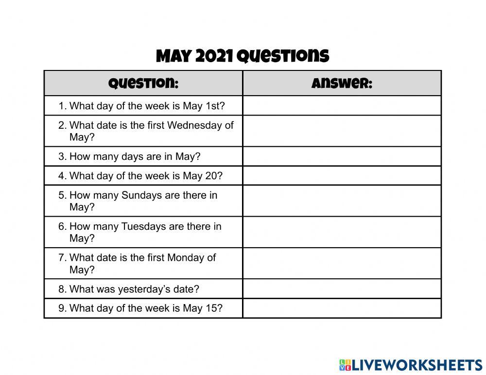 May 2021 Calendar and Questions