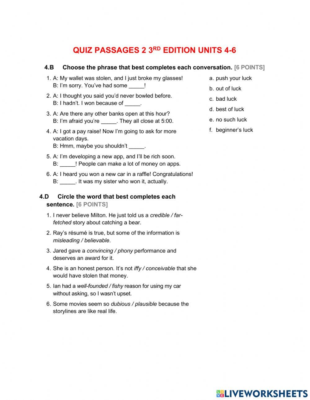 Unit 2 Quiz 4to año C online exercise for