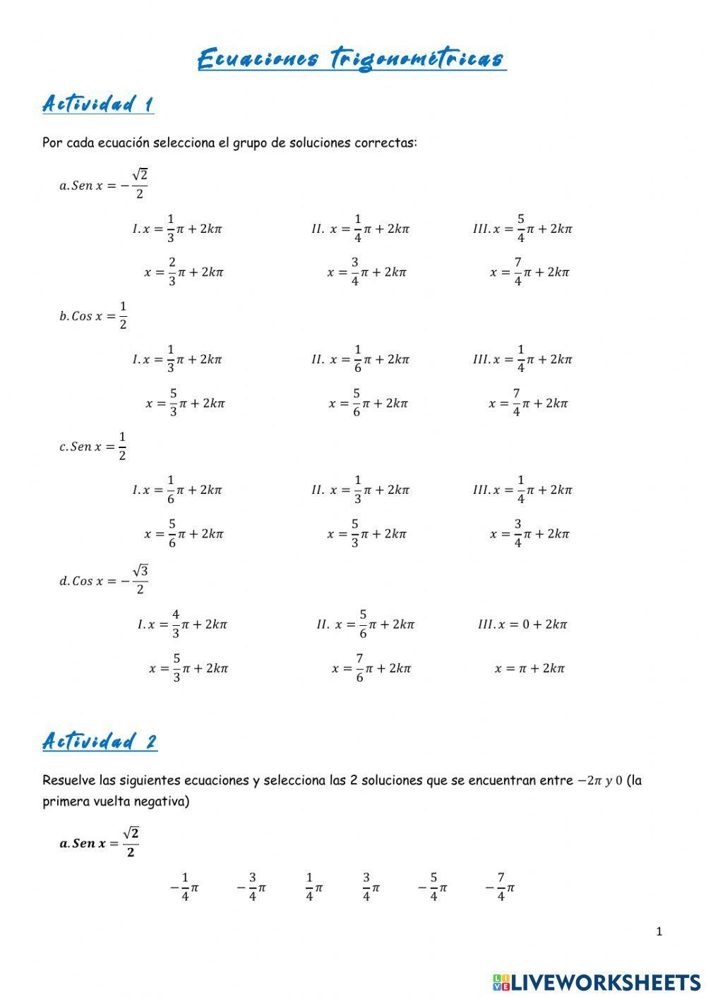 Ecuaciones trigonométtricas