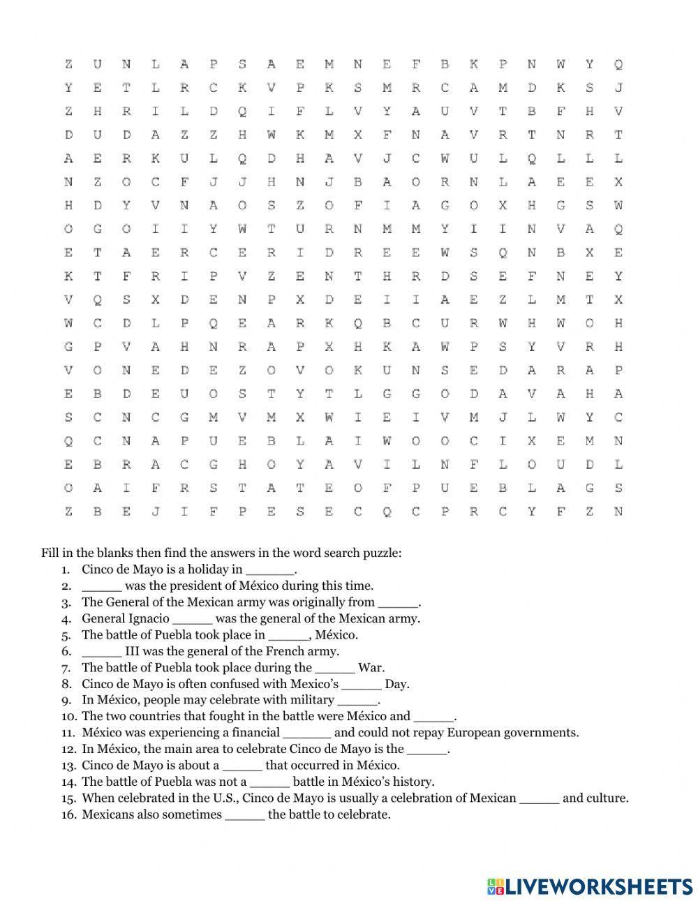Cinco de Mayo Word Search