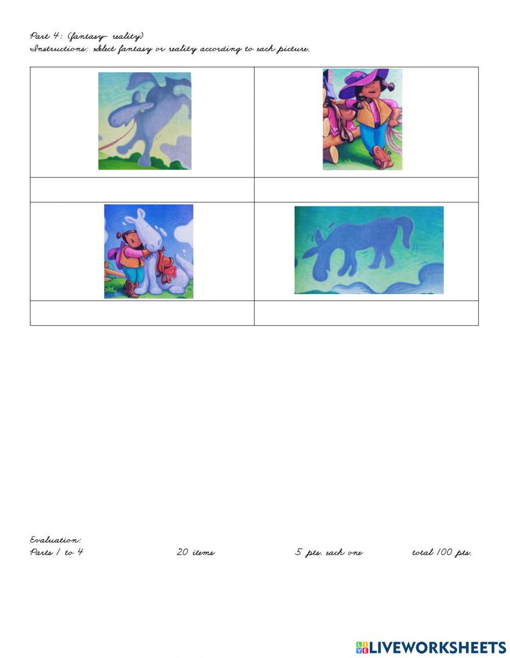 Reading skills: fantasy-reality-classification-characterization