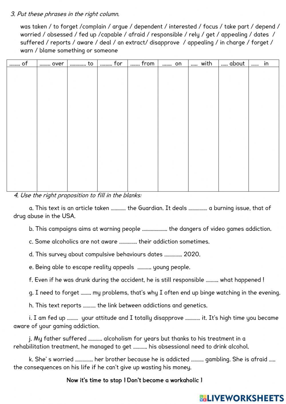 Addictions (vocabulary)