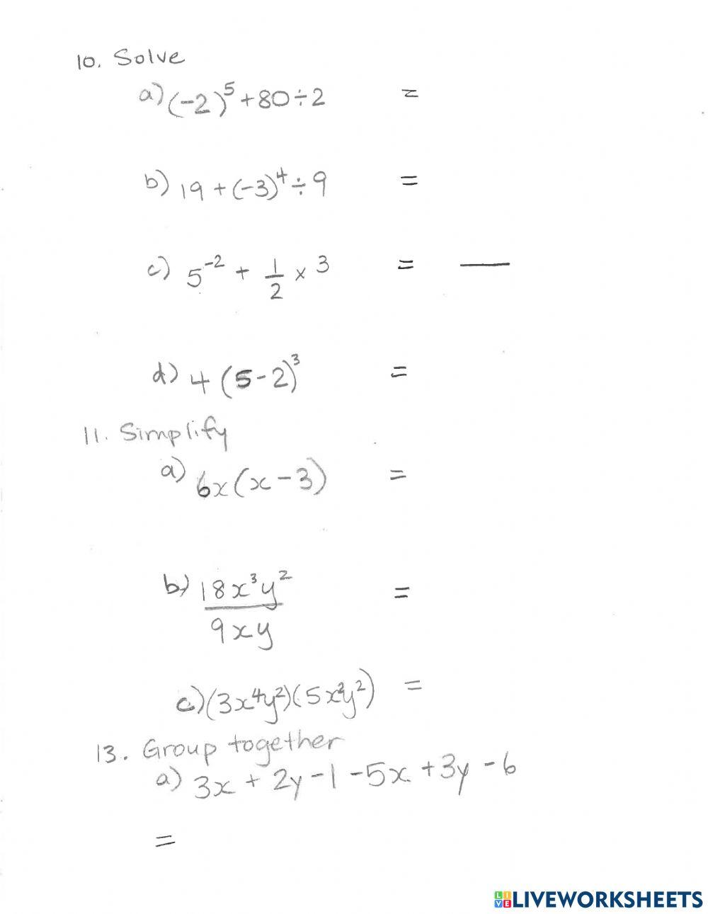 Exponents Quiz pg 2