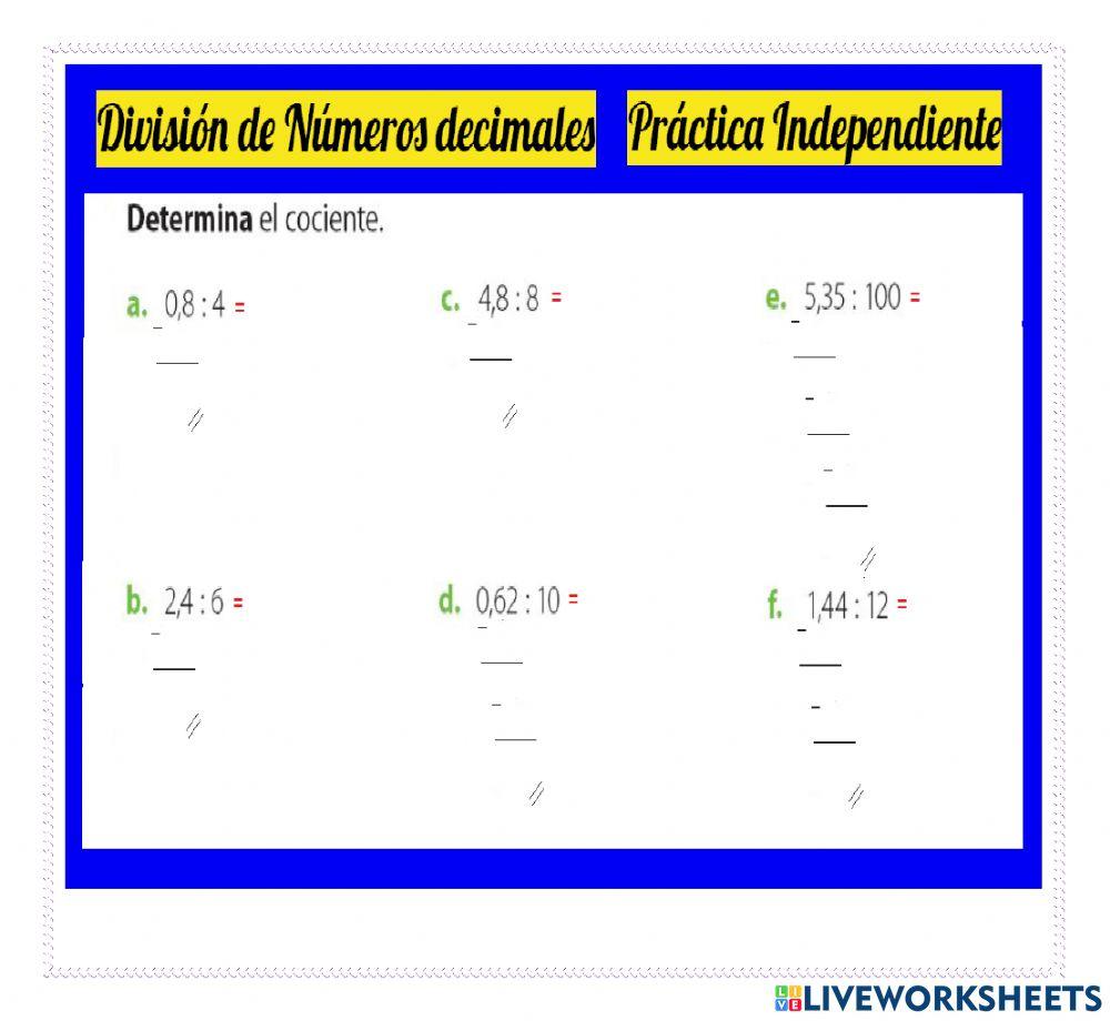 División de decimales  usando el algoritmo