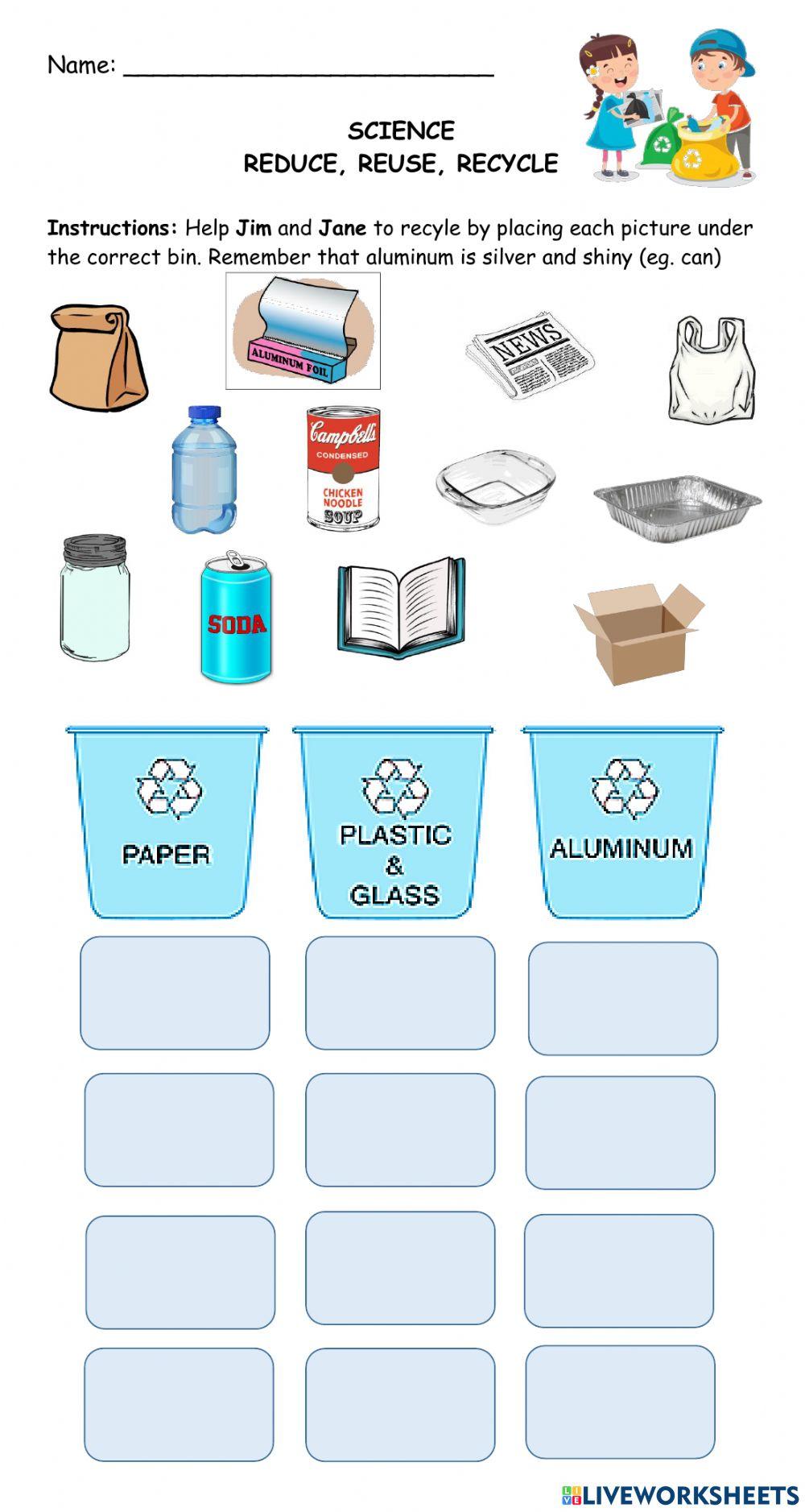 Reduce Reuse Recycle Worksheets Grade 1
