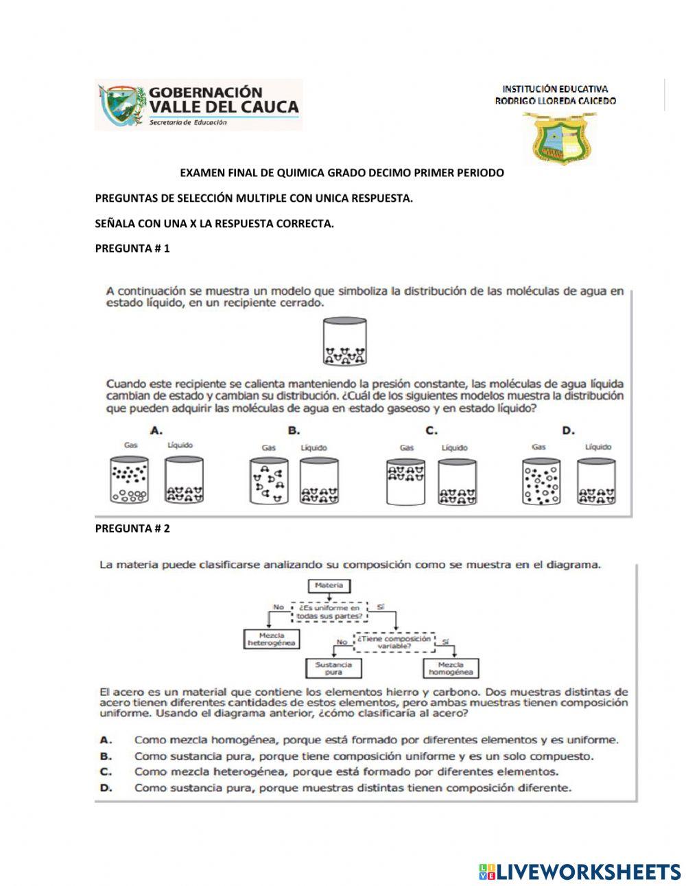 Examen final de química