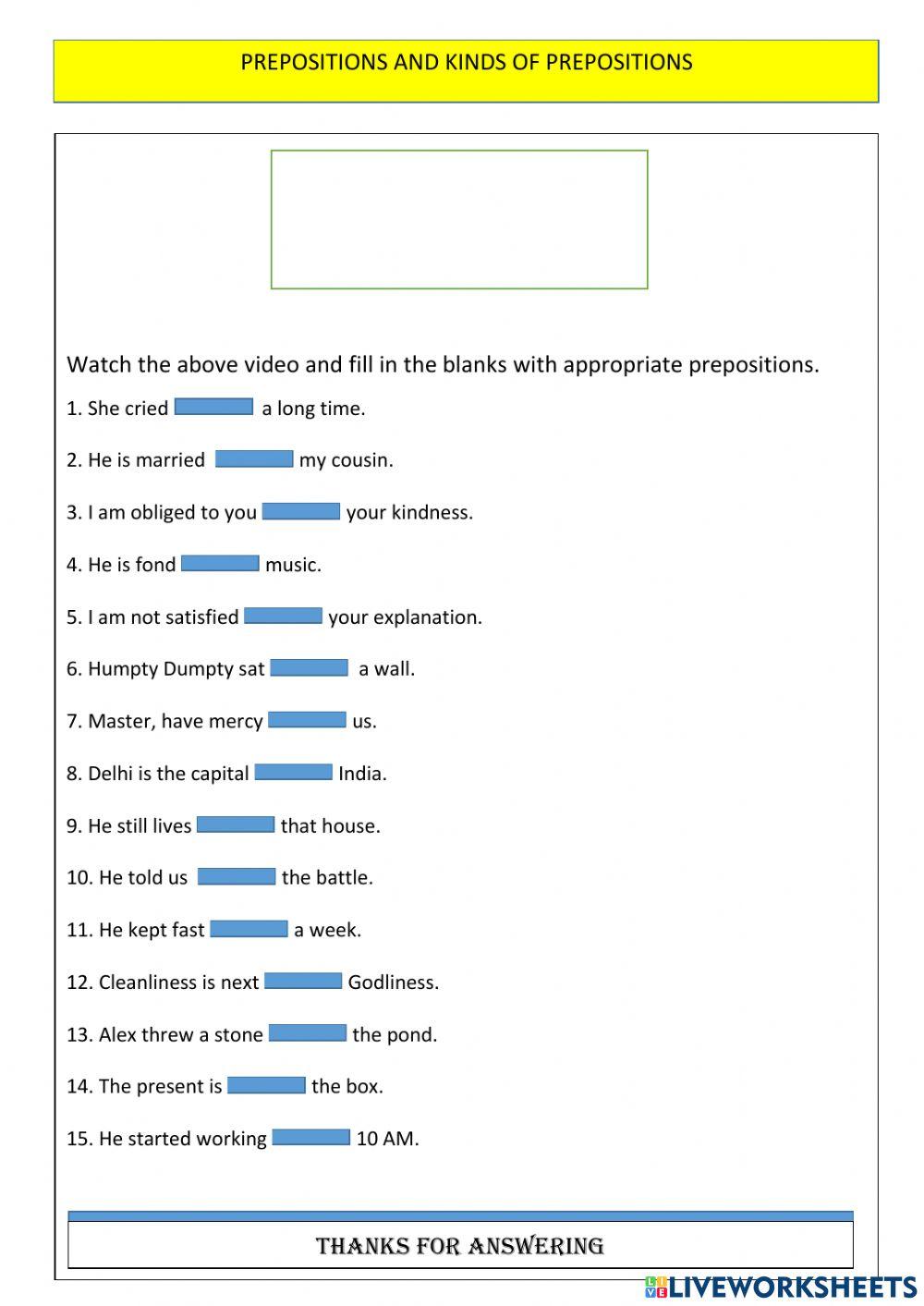 Prepositions and Kinds of Prepositions