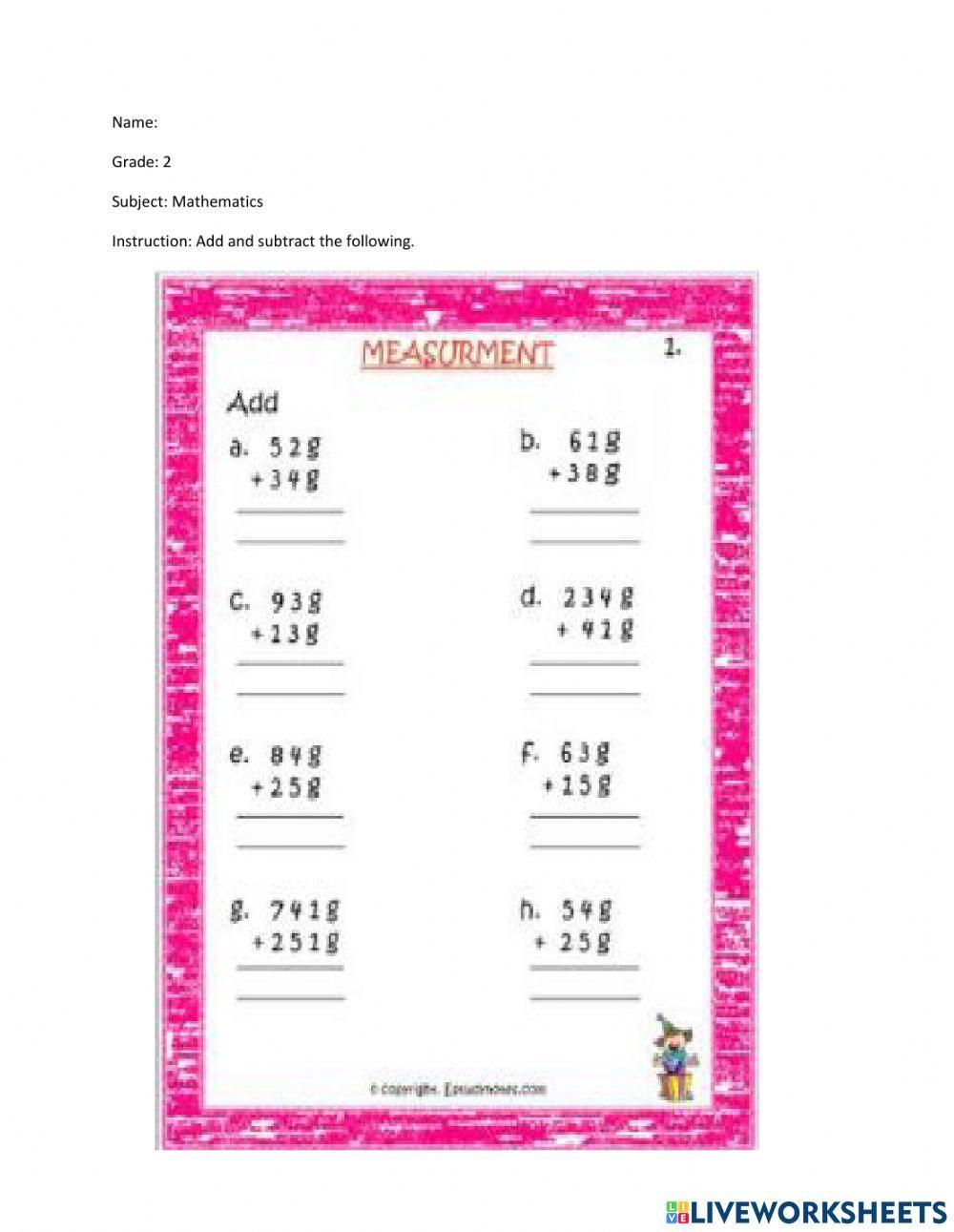 Adding and Subtracting grams and kilograms