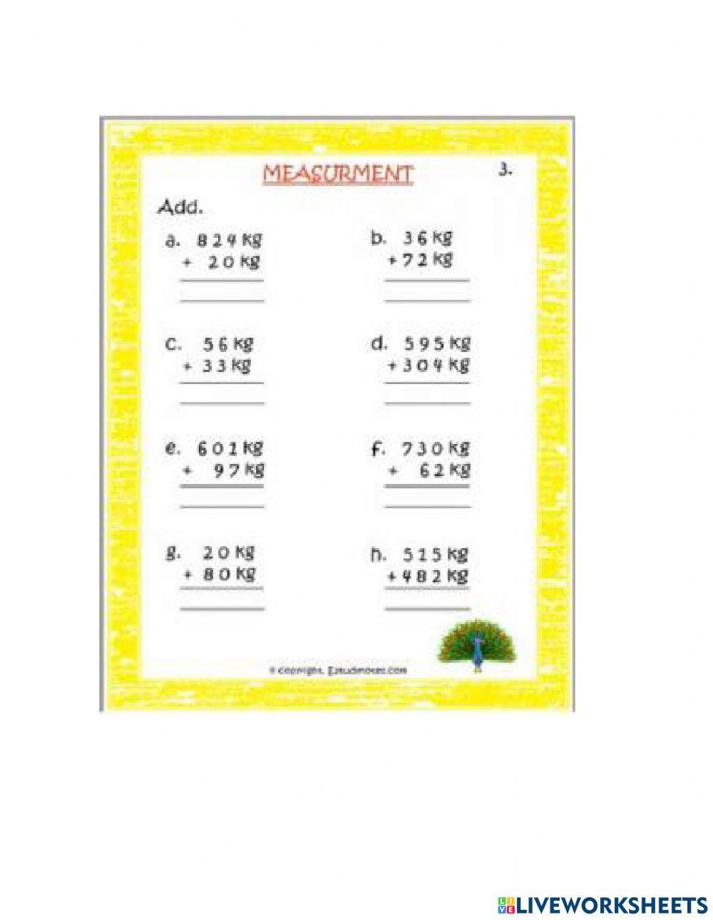 Adding and Subtracting grams and kilograms