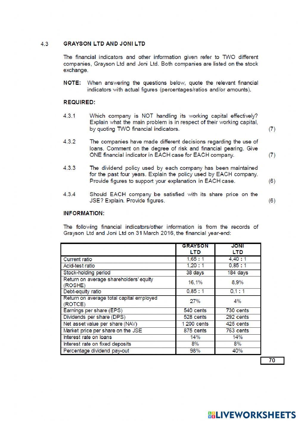 Question 4 cash flow statement