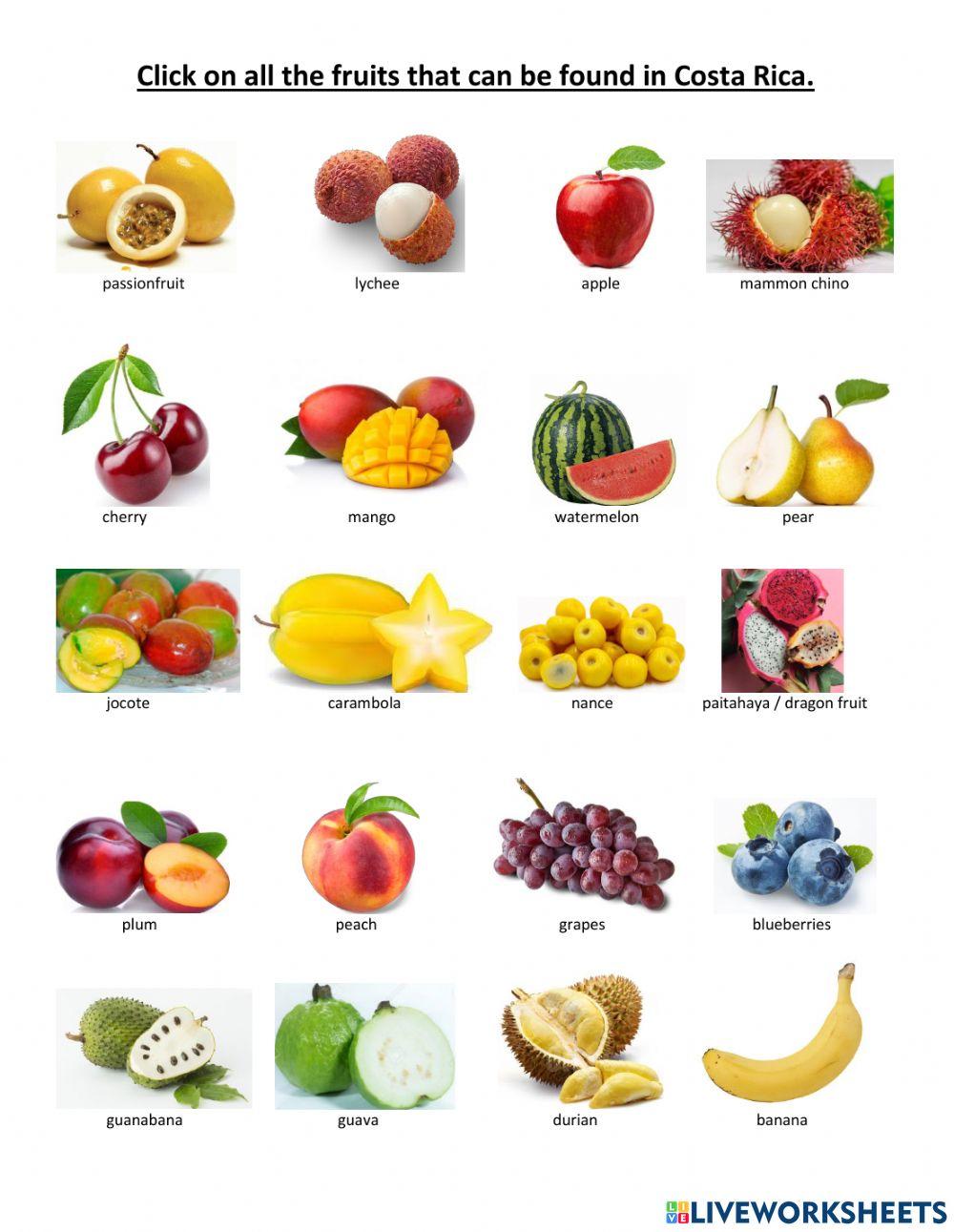 Click on the fruits found in costa rica