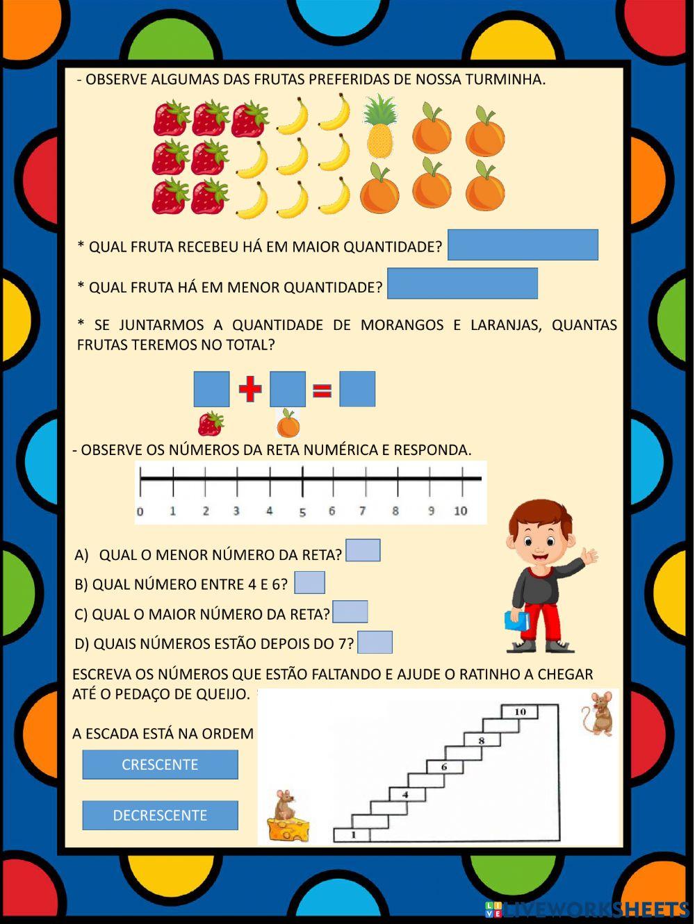 Calendário, ordem numérica e quantidade