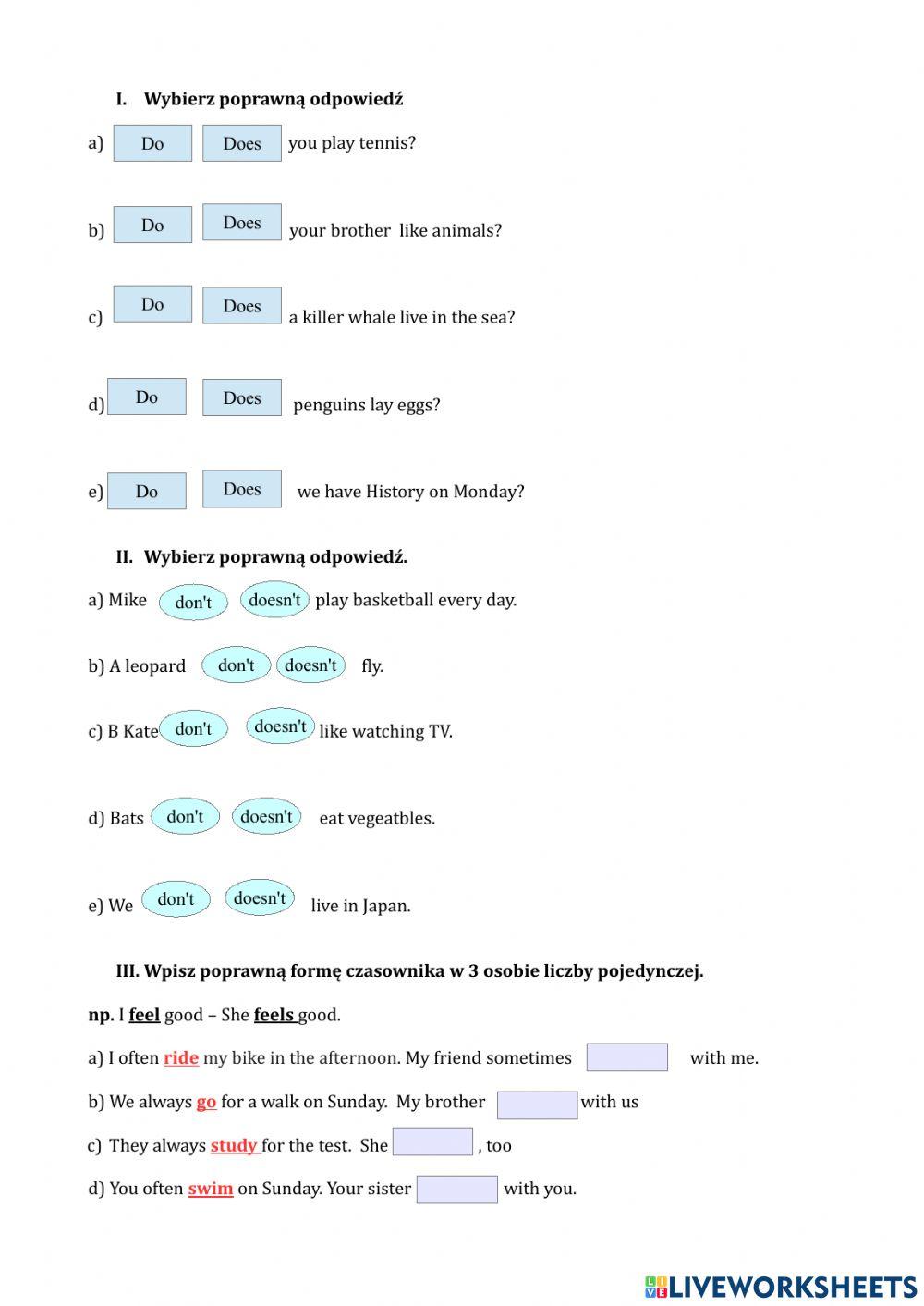 Unit 6 kl. IV kartkówka poprawa poprawy