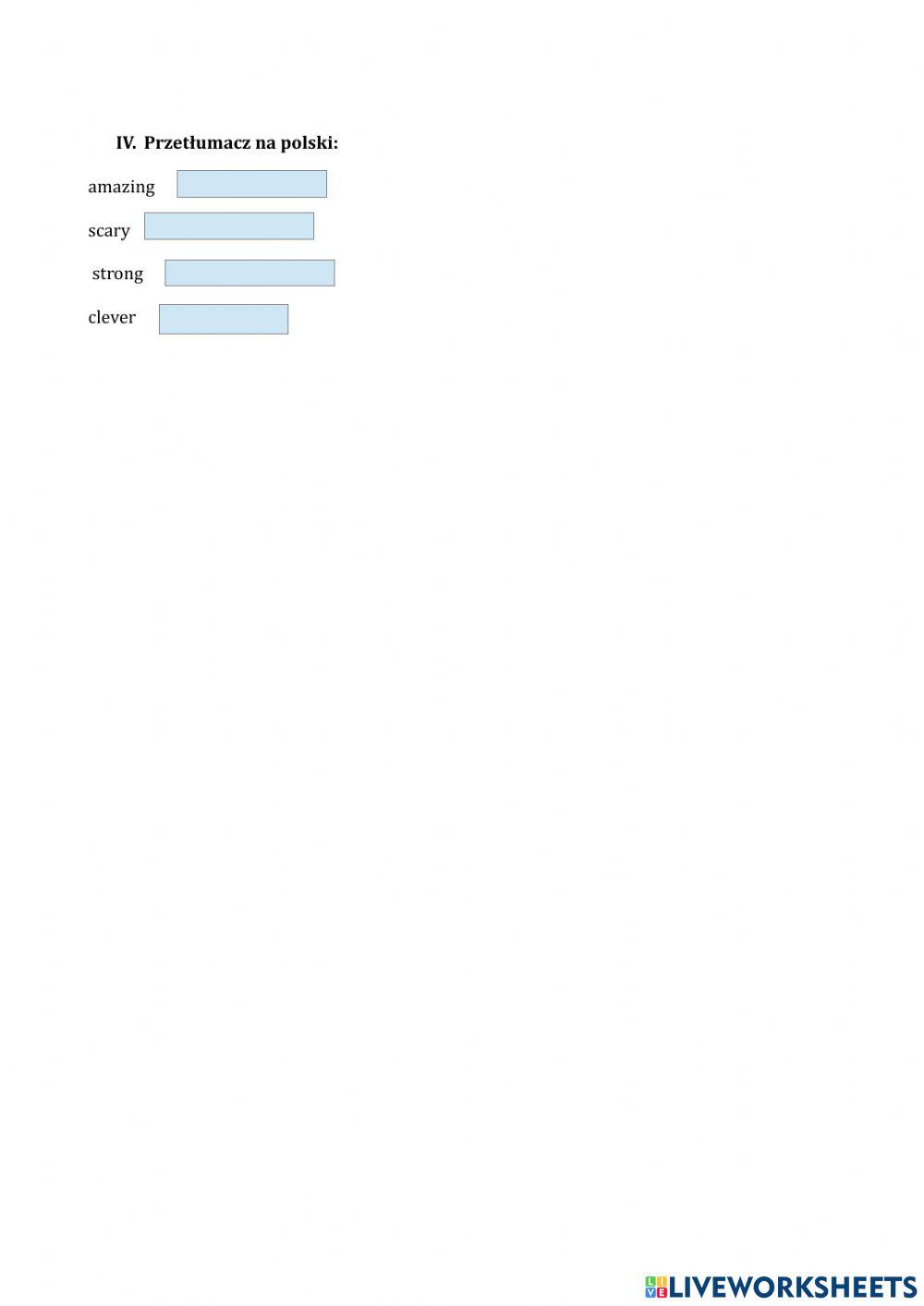 Unit 6 kl. IV kartkówka poprawa poprawy