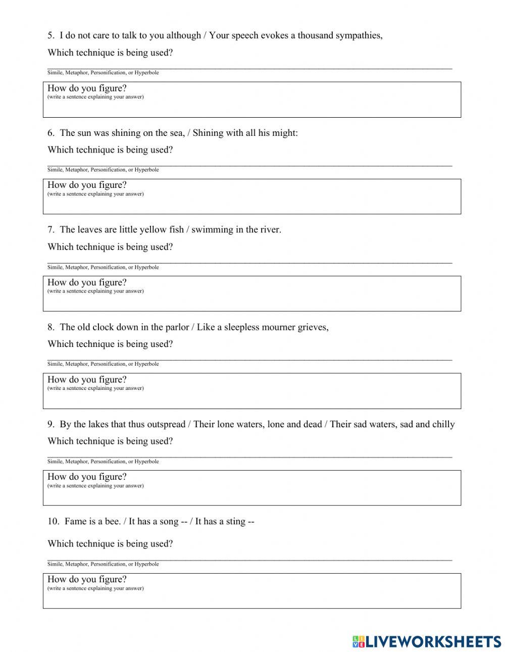 Figurative Language Quiz online exercise for Live Worksheets