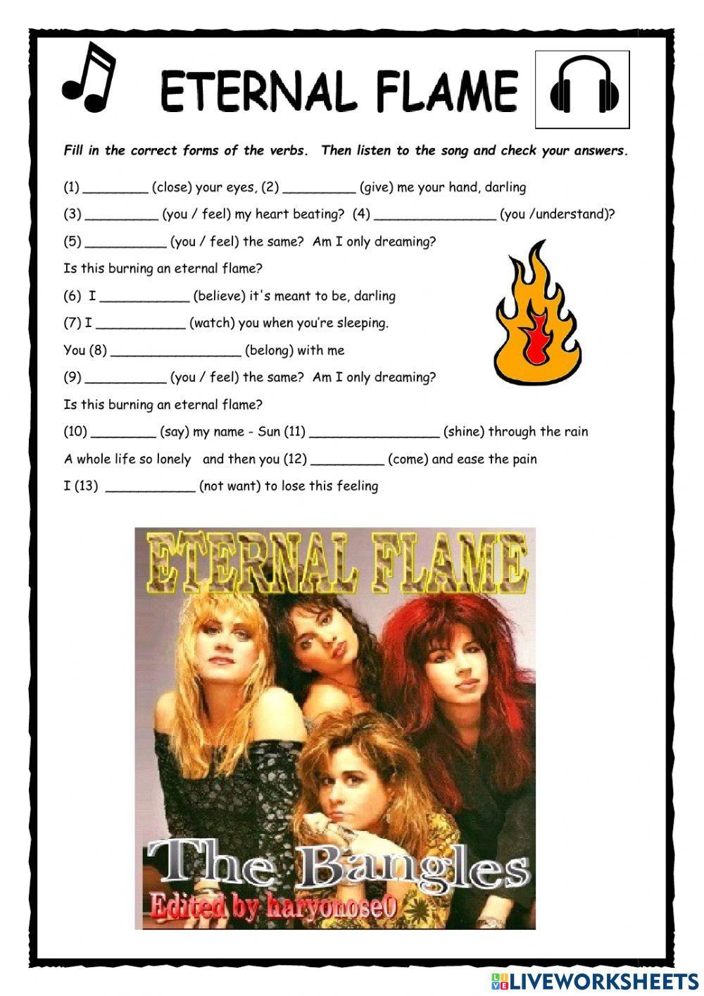 Eternal Flame Song Activity for Present Tense