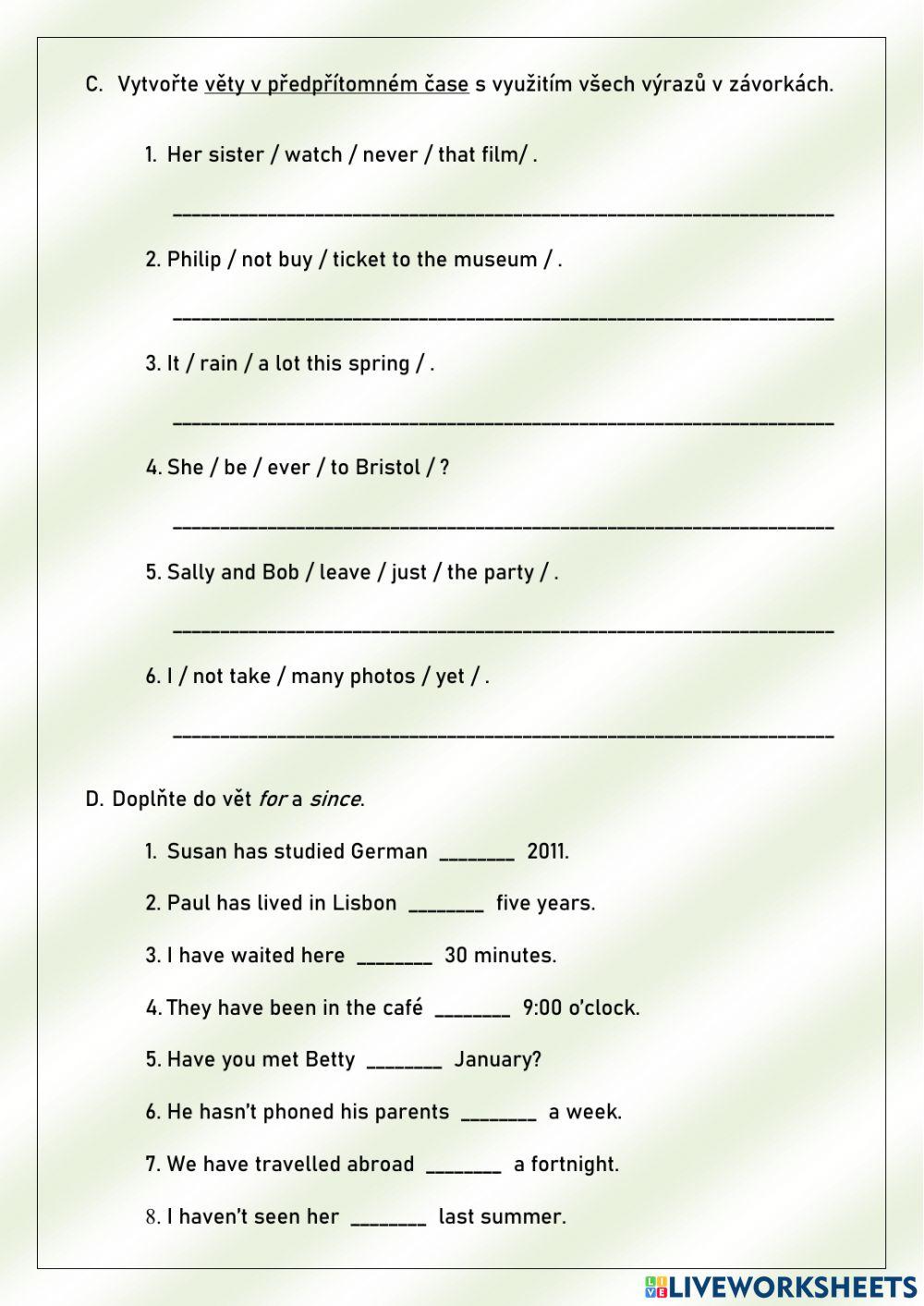 Present Perfect Simple (Czech instructions)