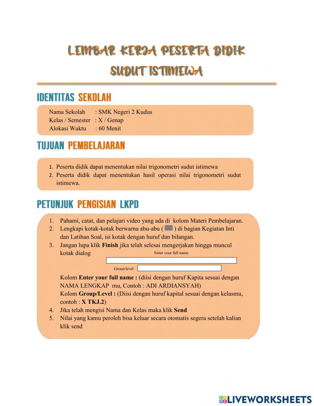 Sudut Istimewa Trigonometri