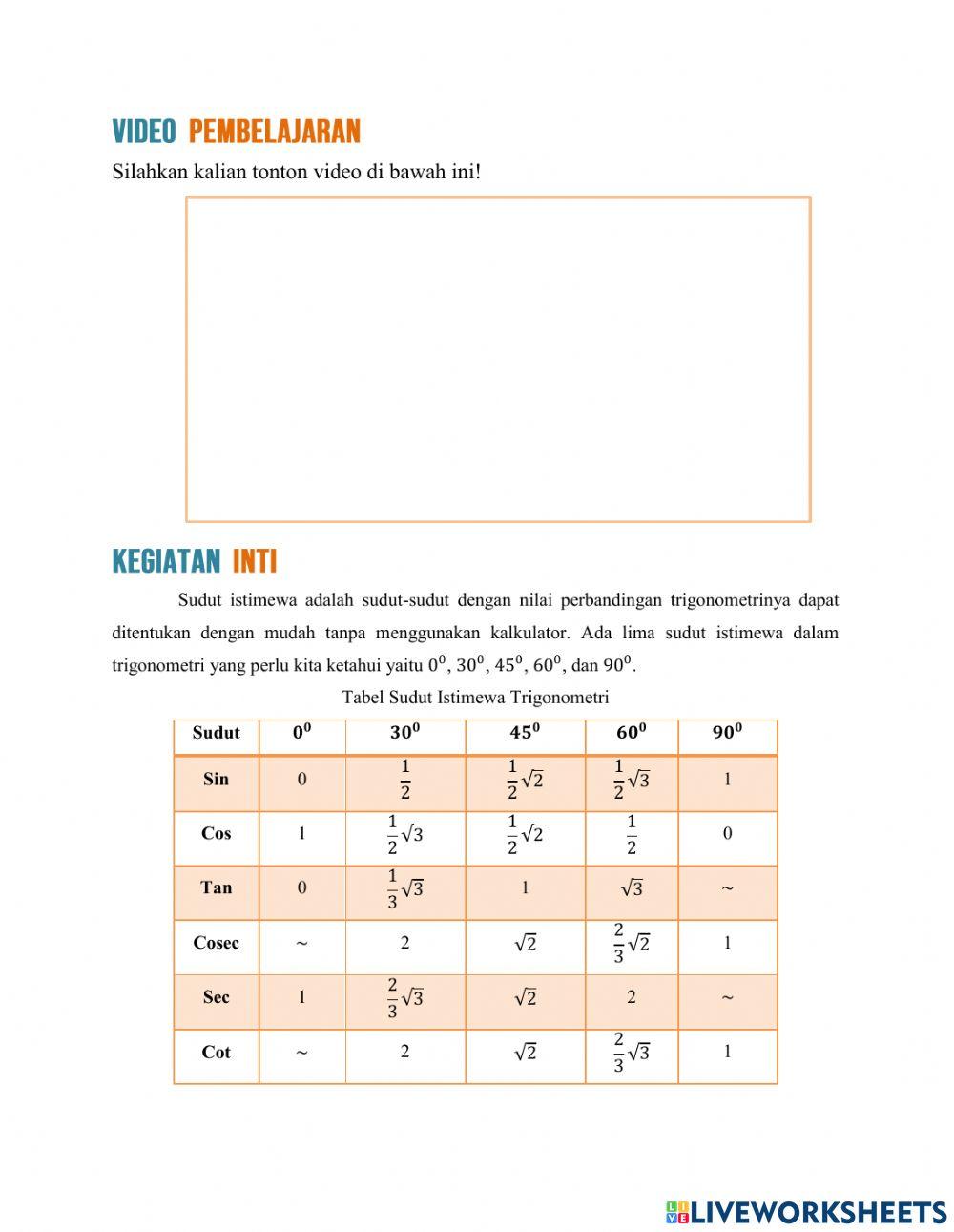 Sudut Istimewa Trigonometri
