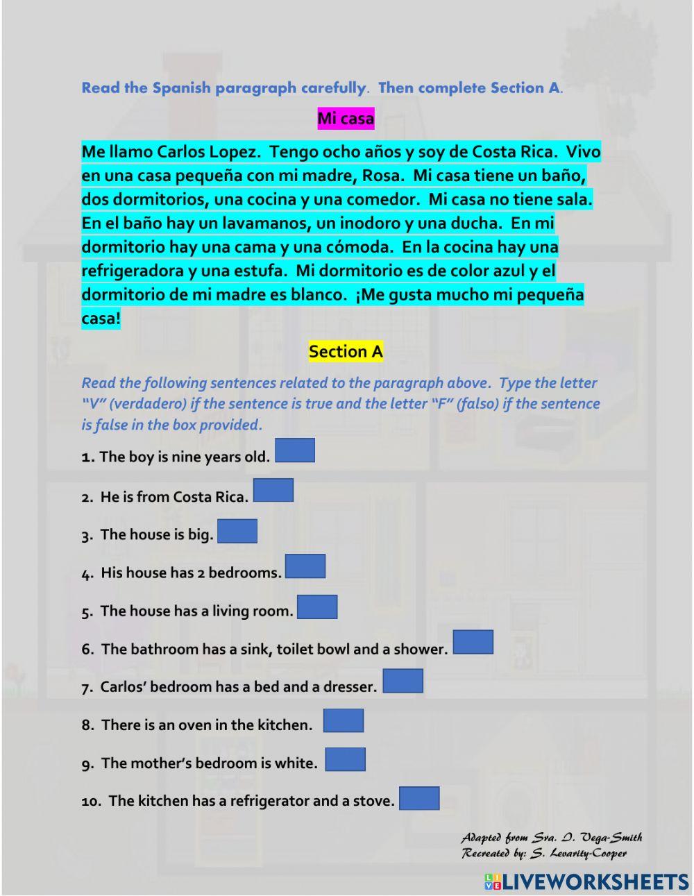 Free Spanish Vocabulary 15: Housework - - Worksheets Library, image size:1000x1291
