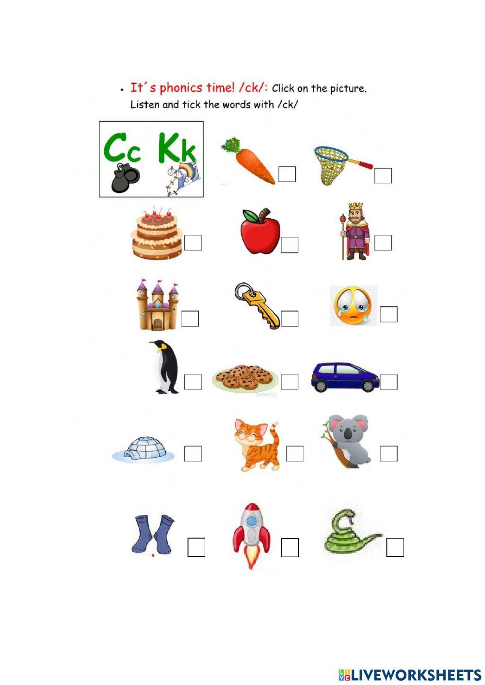 Phonics -c- -k- worksheet | Live Worksheets