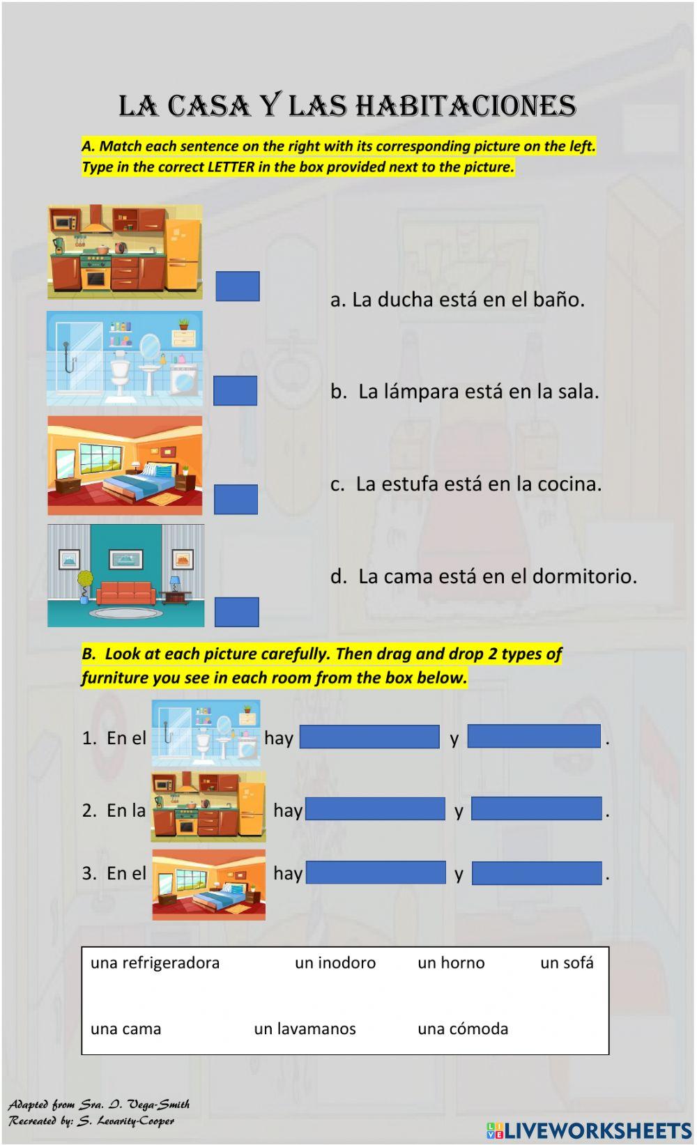 La casa (rooms … | Free Interactive Worksheets | 878543, image size:1000x1643
