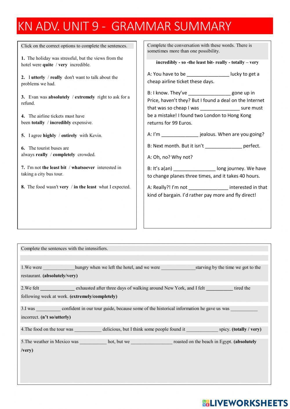 Intensifying Adverbs and adjectives