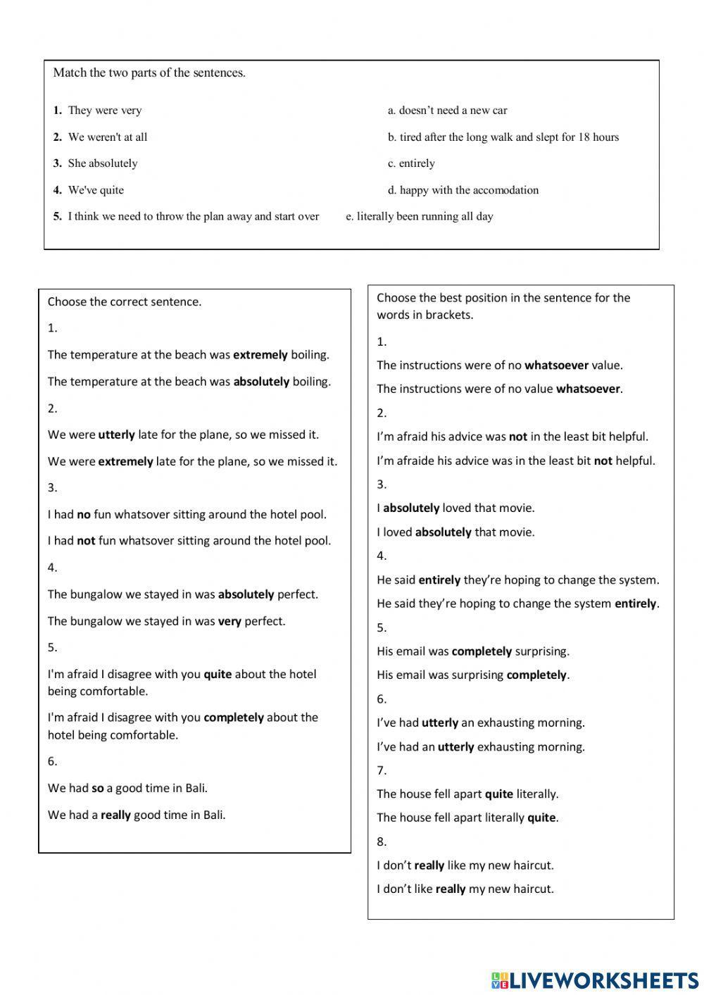 Intensifying Adverbs and adjectives
