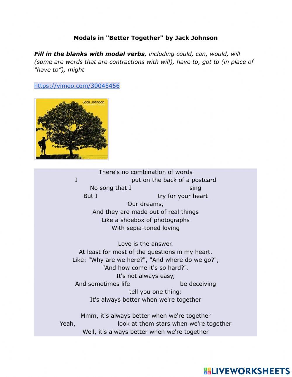 Modal Verbs with Jack Johnson's -Better Together-