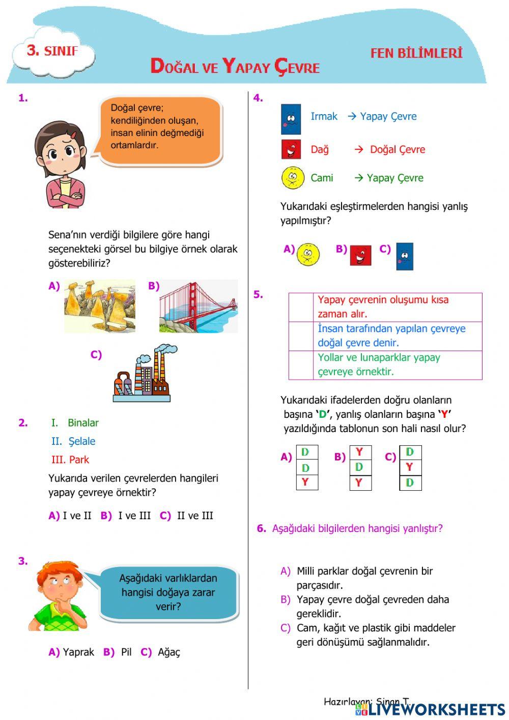 Doğal yapay çevre 3.sınıf