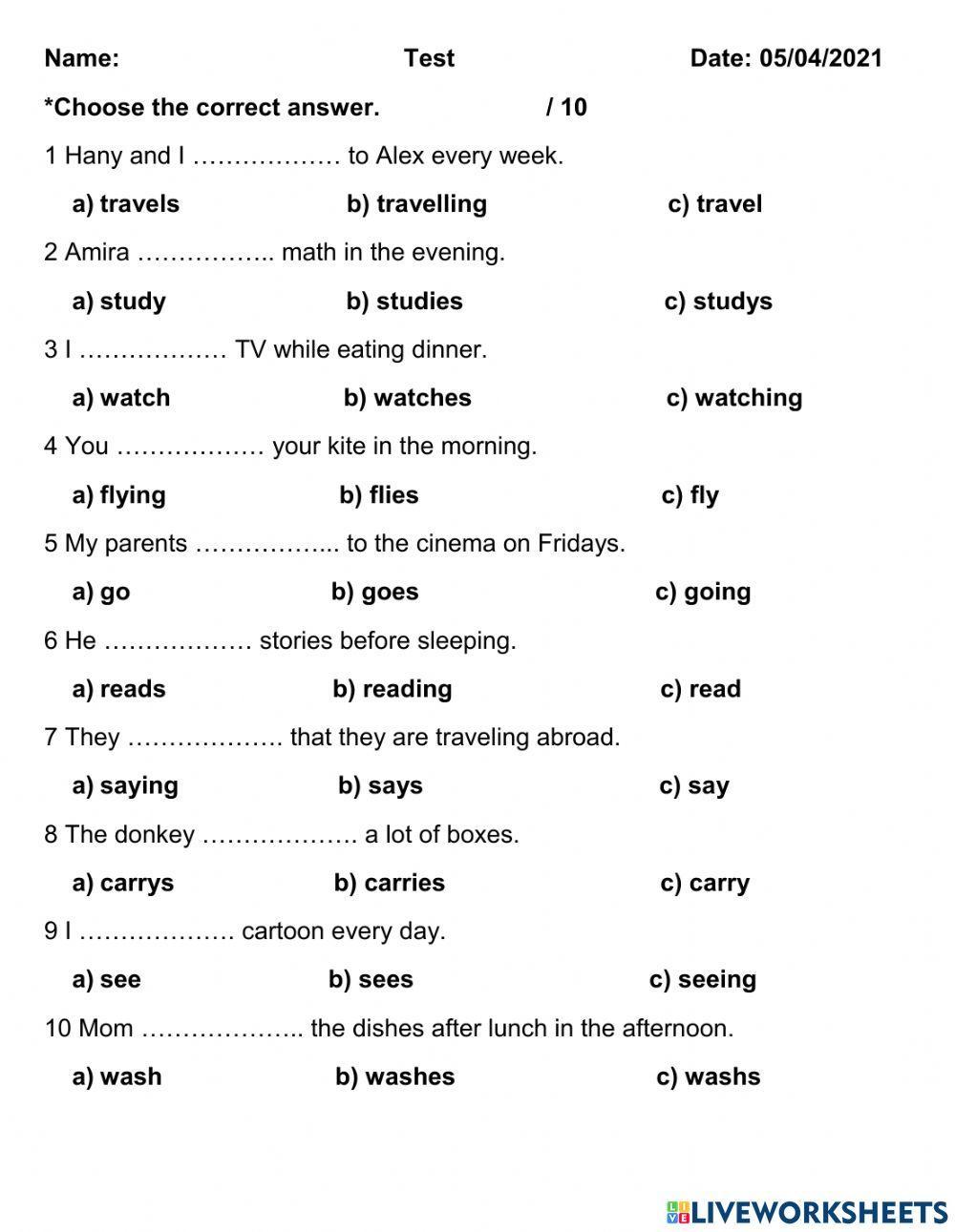 Review on the Present Simple worksheet | Live Worksheets