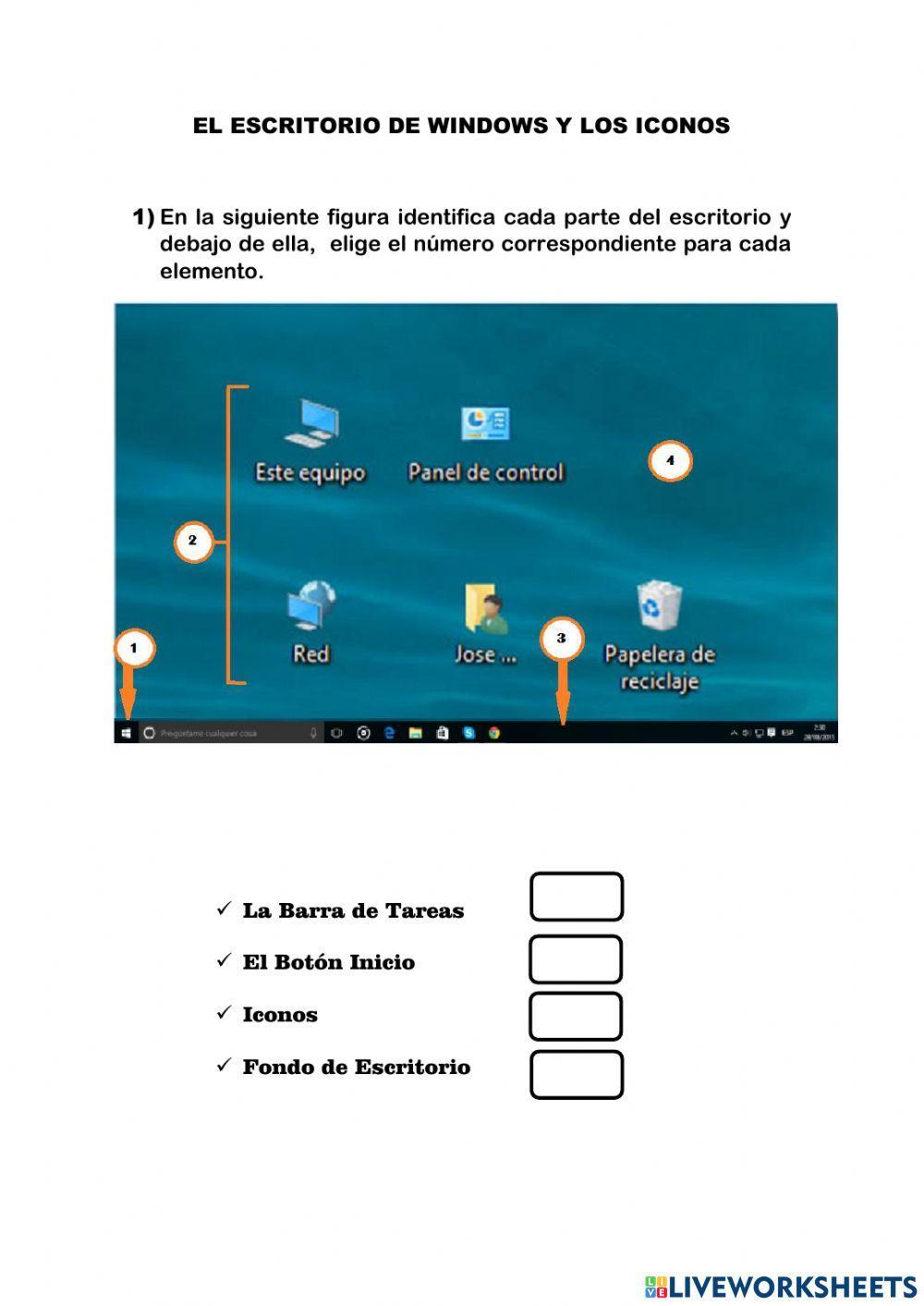Partes del escritorio de windows
