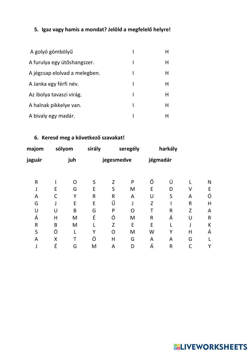 Gyakorlás, j-ly-s szavak